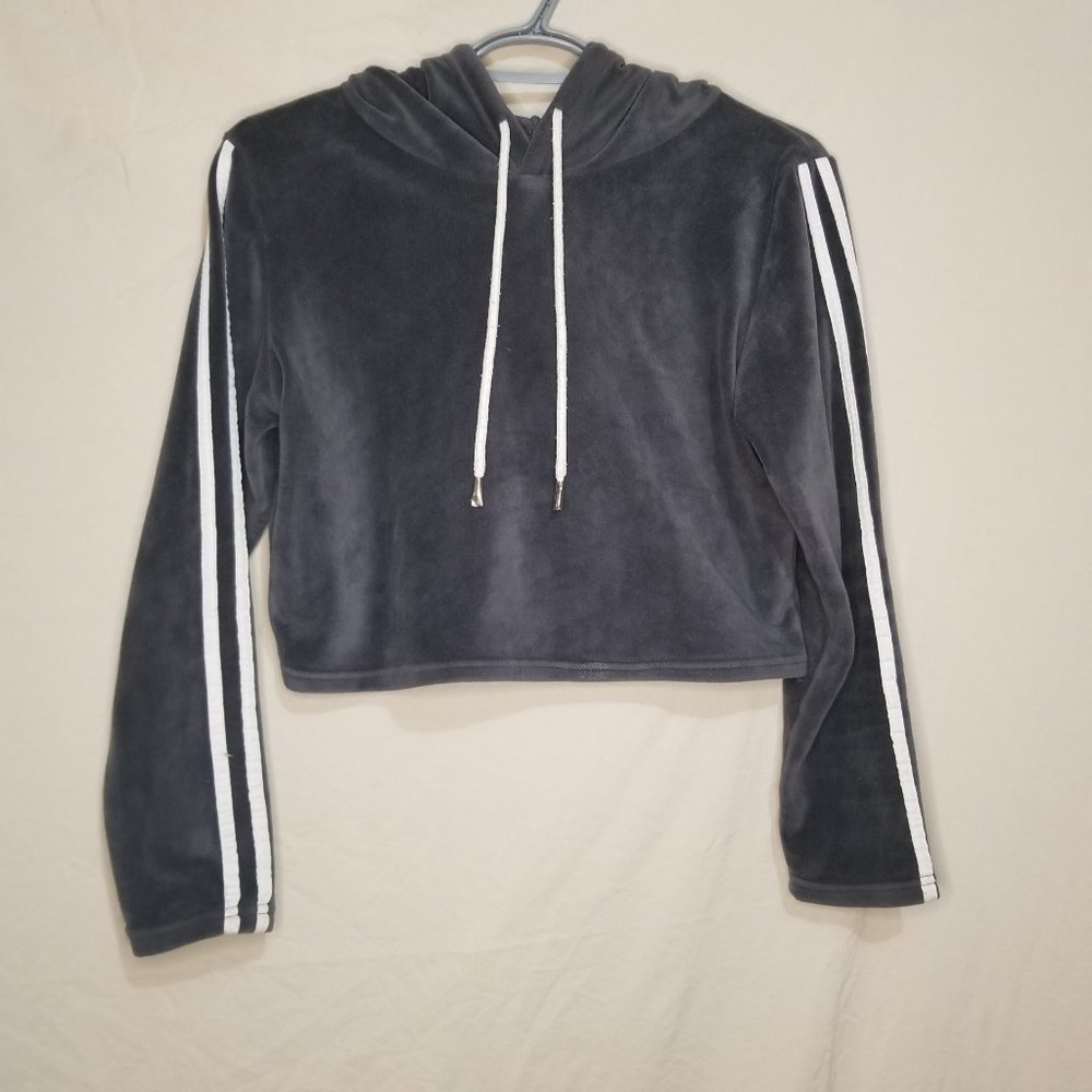 Pullover Crop Hoodie Top Grey S/M